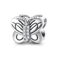S925 sterling silver butterfly charm with sparkling zircon inlay for DIY bracelets - Silver Zirconia Butterfly Charm