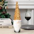 Housse de bouteille de Noël avec bonnet à paillettes dorées et barbe en peluche blanche - Housse de Bouteille de Vin Gnome à Paillettes Dorées