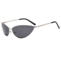Vintage cat eye sunglasses with silver metal frame and dark grey lenses on white background - Silver Frame Black Grey Lens