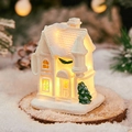 Miniature Christmas house lamp with LED light and faux snow for holiday table decor - Snow House H