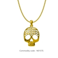 Collier hip hop gothique plaqué or avec crâne serti de zircons et chaîne croisée - Or (N0157G)