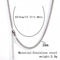 Polished silver stainless steel wheat chain necklace with lobster clasp and adjustable link - 2.0mm Wheat Chain - Silver