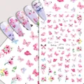 Detail view of F1028 nail art stickers featuring pink butterfly and floral patterns - F1028 (Pink Blue Butterfly Flower)