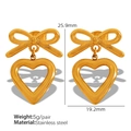 Golden stainless steel bowknot and hollow heart pendant earrings for women - Gold Bow Hollow Heart (EH362)