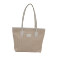 Large woven straw tote bag in cream white with premium faux leather straps and patch - White