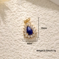 Detail view of 18K gold plated teardrop pendant with blue stone and size specs - Kyanite Water Drop Pendant