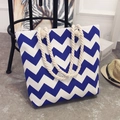 Ethnic blue and white wave tote bag with rope handles for beach vacation style - Blue Wave