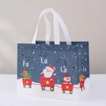 Blue Christmas non-woven gift bag with Santa and reindeer illustration in a red car - Christmas Style 10