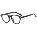 Classic black full-rim eyewear with metallic rivet details and blue light filtering lens - Black Frame Clear Lenses