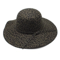Olive green leopard print wide brim fedora hat with decorative ribbon on white background - M (56-58cm) / Army Green