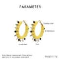Detail view of yellow resin hoop earrings with crystal beads and stainless steel hooks - Bright Yellow Polymer Clay Multi-color Beaded Style (KE104913-K)