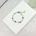 Detail of 18k gold plated stainless steel bracelet with colorful daisy flowers and stars - Multicolor Silver