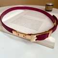Women's slim burgundy leather belt with modern geometric gold buckle closure - 59# Waist Chain - Purple