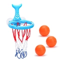 Blue shark-themed bathtub basketball hoop with three textured mini orange toy balls - Blue Shark - Bagged - With 3 Balls