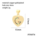 Detail of 18K gold plated copper heart pendant with colorful zircons and dimensions - Heart Initial G Pendant - Gold/Colorful Zirconia