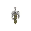 Antique silver dragon pendant wrapped around green unakite hexagonal crystal stone - Unakite