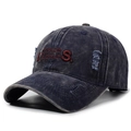 Gorra de béisbol de algodón azul oscuro lavado con bordado rojo y detalles desgastados vintage - Ajustable / Azul marino