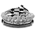 Three-piece men's bracelet set with silver crown charm and black braided rope - Silver Polygon 3-Piece Set