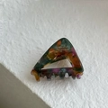 Triangle acetate hair claw with colorful marble patterns and France Handmade text - Triangle Dark Multi-color