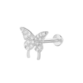 Silver butterfly labret stud with micro-paved zircons for cartilage or lip piercing - Silver Butterfly (K-936)