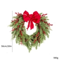 50cm heart-shaped Christmas wreath with green cypress, red berries and festive bow - 50cm