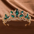 Corona da regina barocca vintage dorata con pietre marquise verdi e strass bianchi - Verde