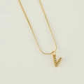 Minimalist gold stainless steel necklace with a crystal-studded letter V pendant - Letter V