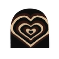 Detail of knit beanie featuring a heart pattern in black, brown, and beige tones - Black Coffee Heart