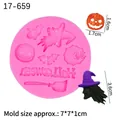 Moule Halloween en silicone rose avec citrouille et sorcière pour décor de gâteau - Mix d'Éléments d'Halloween / Rose