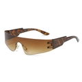 Y2K frameless wraparound sunglasses with brown gradient lens and leopard print temples - Leopard Frame Gradient Brown Lens
