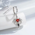 Orecchino ad ala di pipistrello argento con cuore rosso e gemma nera a goccia - Ala d'Argento (A651-1)