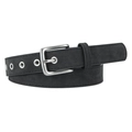 Cintura in camoscio nero opaco con fibbia argento vintage e occhielli su sfondo bianco - Nero