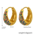 Gold stainless steel hoop earrings featuring colorful zircon stones and 15mm oval design - Gold Mixed Color Zircon - Medium