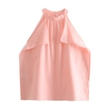 Top a fascia all'uncinetto rosa con orlo a balze ed etichetta taglia S vista piatta - S / Verde