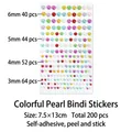 200pcs self-adhesive iridescent half-pearl stickers in sizes 3mm 4mm 5mm 6mm for face DIY - Colorful Pearl Face Stickers