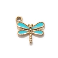 Golden dragonfly charm with blue enamel wings for jewelry making and bracelets - Blue Gold Plated