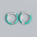 Minimalist S925 silver hoop earrings with mint green enamel drip oil finish - White Gold (Green)