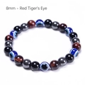 8mm Red Tiger Eye beaded bracelet with obsidian hematite and evil eye beads - 8mm - Red Tiger Eye