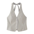 Set gilet halter da donna a righe marroni e bianche con dettagli di bottoni - XS / Tops
