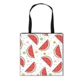 Foldable tote bag with watermelon print and cartoon faces on white canvas - Watermelon Emoji Face Print