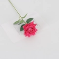 Single pink artificial velvet rose on white card with green leaves and stem - Velvet Small Corner Rose Light Rose