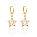 Bohemian gold-plated earrings with star enamel pendant and colorful zircons on white backdrop - White