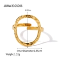 Verstellbarer goldener Edelstahlring mit gehämmertem Oval-Design und Maßangaben im Bild - Goldener offener ovaler Ring (JDRW2305006)