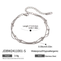 Pulsera de tres capas de acero inoxidable con cuentas y cierre de langosta ajustable plateado - Plateado