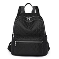 Mochila acolchada negra casual con costuras de diamante y varios compartimentos - Negro