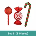 Christmas candy ornament set featuring red and white striped lollipop and candy canes - Combination Set B (3 Pack)