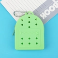 Mini green silicone coin purse in backpack shape with functional silver metal clip - Green