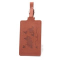 Brown PU leather luggage tag featuring embossed world map and plane design for travel - Luggage Tag / Earthy Yellow
