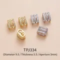 Detail of 9.5mm micro-pave zircon spacer beads for DIY jewelry with dimensions and gold finish - TPJ334-White Zircon