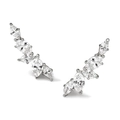 Eleganti orecchini a lobo foglia d'olivo con zirconi taglio marquise e placcatura argento - Oro Bianco